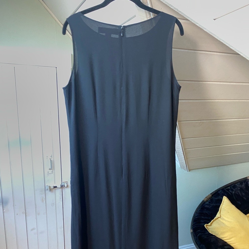Valerie Stevens 100% Silk Black Long Dress With Floral Print Large Petite - Picture 6 of 10